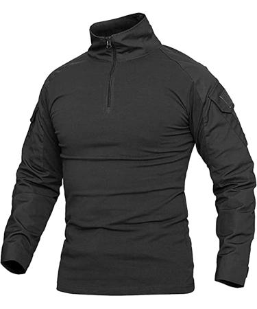 Uugood Combat Shirt Flecktarn Tactical Shirt Men Shirt Slim Fit Langarm Camouflage Shirt Paintball Airsoft Army Military Bundeswehr T-shirt military uniform xxl black