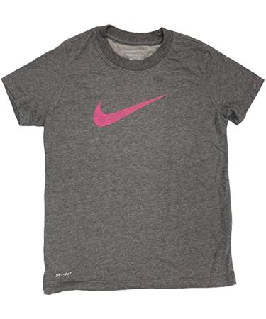 Nike Girl's All Play Graphic T-Shirt (Dark Grey/Pink Thumbprint Swoosh, Medium)