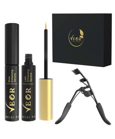 Rapid Eyelash and Eyebrow Growth Serum Set with Eyelash Curler - Hypoallergenic  Non-Greasy Lash and Brow Serum Set with Vegan and Organic Ingredients - Cruelty Free - Visible Results in 4-6 Weeks