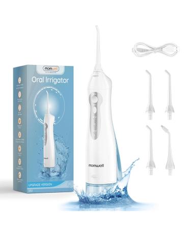 Mornwell Water Dental Flosser Teeth Pick for Teeth Portable Cordless Water Flossers Oral Irrigator with 10 Intensity 4 Jet Rechargeable IPX7 Waterproof Water Tank Flosser Electric Travel (White)