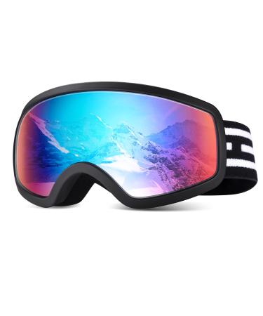 LOEO Kids Ski Goggle, Snow Ski Goggles for Kids Youth Teens Boys and Girls from 5-14 01.black With Red Silver Lens