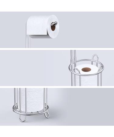 Meangood Free Standing Toilet Paper Holder Stand - Metal Wire Bathroom Tissue Roll Dispenser for 4 Mega Rolls - Silver - Buy Online on GoSupps.com