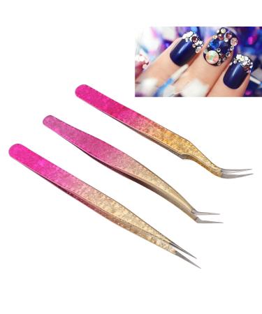3-Part Stainless Steel Nail Art Tweezers Set - Precision Tweezers for Manicure Rhinestones Electronics & Jewelry - Buy Online on GoSupps.com