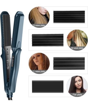 CkeyiN Hair Crimper Professional Crimping Iron with 4 Interchangeable Plates - Fluffy Hairstyle Corn Perm Waves Straightener | Adjustable Temperatures | Heat Resistant Glove - Green - Buy Online on GoSupps.com