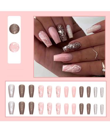 GORS Medium Length Rose Gold Glitter Ballet Press on Nails - 24PCS - Buy Online on GoSupps.com