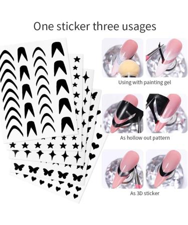 French Tip Nail Stickers - 6 Sheets Funny Printing Decals with Butterfly, Star, Heart Designs for French Manicure - Self-Adhesive 3D Nail Art Templates - Buy Online on GoSupps.com