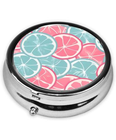 Pink Blue Citrus Slices Round Pill Box - 3 Compartment Travel Organizer for Medication | Portable & Stylish - Buy Online on GoSupps.com