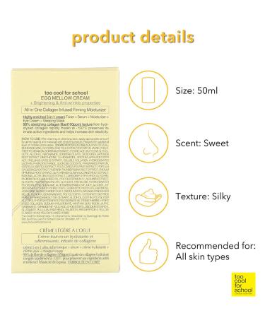 Too Cool for School Egg Mellow Cream - 5-in-1 Firming Moisturizer 1.76 oz | Hydration & Elasticity - Buy Online on GoSupps.com