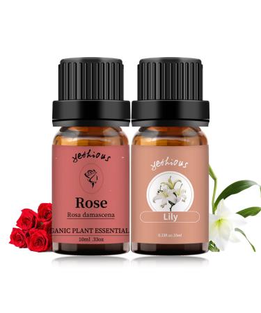 Essential Oils Set 100% Pure Organic Rose/Lily Scented Fragrance Essential Oil Aromatherapy Oils for Diffusers for Home Humidifier or DIY Soaps Candles 2x10ml rose + lily 10.00 ml (Pack of 1)