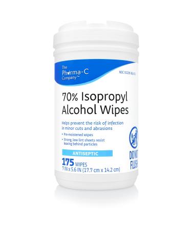 Pharma-C 70% Isopropyl Alcohol Wipes 175ct Wipes - Large Durable IPA Wipes. First-Aid Antiseptic Wound Cleaner with Moisture Lock Lid. MADE IN USA.
