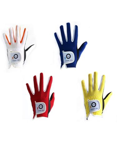 FINGER TEN Golf Gloves Junior Kids Youth Toddler Boys Girls Left Hand Right Hand Dura Feel White Blue Red Yellow Golf Glove Extra Value 2 Pack Age 4-11 Years Old Medium(Age 5-6) White Worn on Left Hand