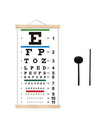 NOYOC Eye Charts for Eye Exams 20 Feet Snellen Eye Chart with Wooden Frame for Wall Decor 22x11 Inches Canvas Low Vision Eye Chart with Eye Occluder and Hand Pointer for Kids Gifts