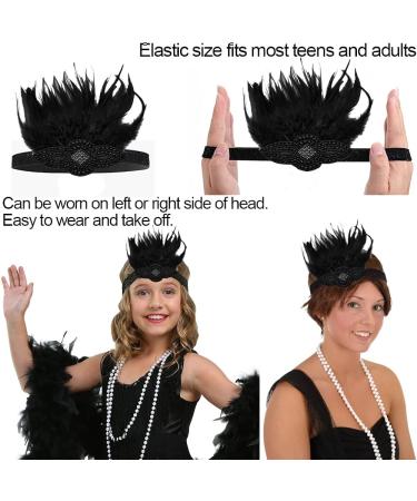 FGSS 1920s Flapper Headpiece Headband - Roaring 20s Feather Great Gatsby Hair Accessories, Black - Buy Online on GoSupps.com
