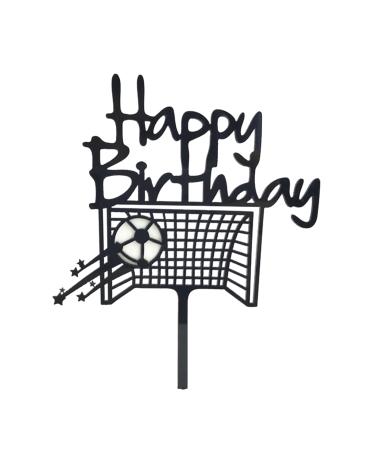 Soccer Happy Birthday Cake Topper Black Football Themed Birthday Cake Decoration for Men Boys Soccer Theme Birthday Party Decoration