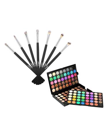 Amagogo 120 Colors Eyeshadow / 7 Brushes Shimmer Matte Waterproof Eye Shadows Party Wedding Makeup Foldable Women Present