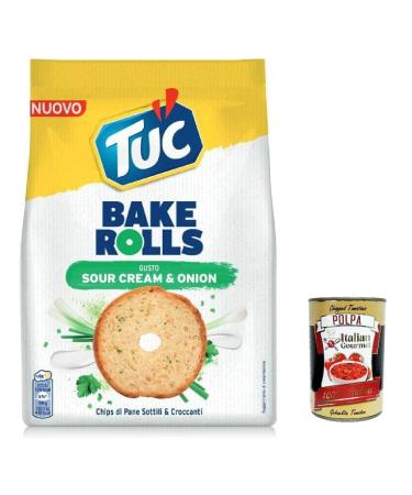 Italian Gourmet E.R. Tuc Bake Rolls Pack of 12 thin and crispy bread chips with sour cream and onion flavor 150g + gourmet Italian polpa 400g