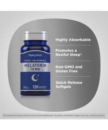 Piping Rock Melatonin 10mg | 120 Softgel Capsules | Quick Release Supplement | Highly Absorbable | Non-GMO Gluten Free - Buy Online on GoSupps.com