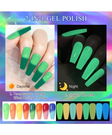 Glow in the Dark Gel Nail Polish Set - Neon Colors for Summer & Halloween | 8 x 7ml Fluorescent Mood Changing Polish - Buy Online on GoSupps.com