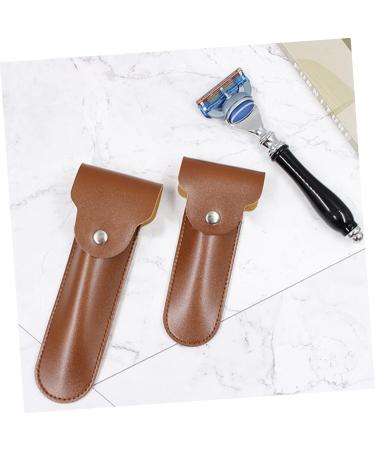Minkissy Razor Storage Shell - Travel Case for Safety Razor & Covers | PU Leather Compact & Stylish - 16.5x4.2x1cm Brown - Buy Online on GoSupps.com