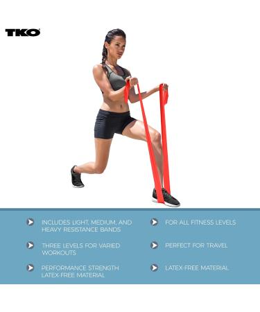 TKO Resistance Bands Set - 3 Pack | Flat Elastic Exercise Gear for Men & Women | Light Medium Heavy Resistance Levels for Fitness & Workout - Buy Online on GoSupps.com