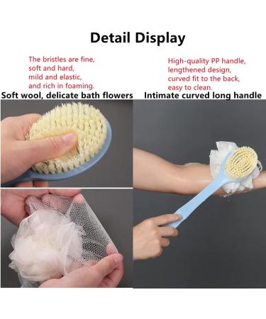 Bath Brush with Curved Long Handle Shower body brush with bristles and Sponge Loofahs Back Scrubber Bath Mesh Sponge for Skin Exfoliating Bath massage bristles (blue) - Buy Online on GoSupps.com