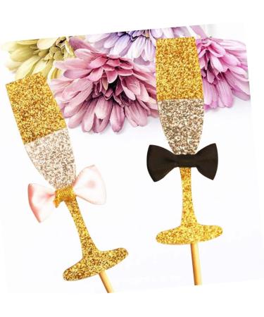 ibasenice 40 Pcs Engagement Cake Topper Glasses Cupcake Toppers Bride and Groom Cake Topper Bridal Shower Cake Decor Mr and Mrs Cake Topper Gold Decor Bridegroom Toast Decorations - Buy Online on GoSupps.com