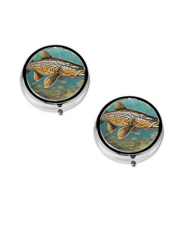 Fly Fish Printed Mini Round Pill Box Pill Box 3 Compartment Medicine Pill Case Pill Organizer Travel Pillbox Portable Pill Box for Pocket Home Office Use