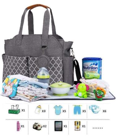 KADUNDI Baby Diaper Bag - Waterproof Large Capacity Shoulder Strap Portable for Moms - Gray - Buy Online on GoSupps.com