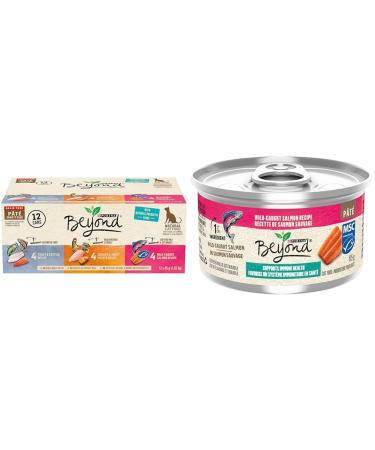 Beyond Grain Free Natural Wet Cat Food Pate Variety Pack 3 Flavours - 85 g Can (12 Pack) & Wet Cat Food Wild-Caught Salmon Pate - 85 g Can (12 Pack)