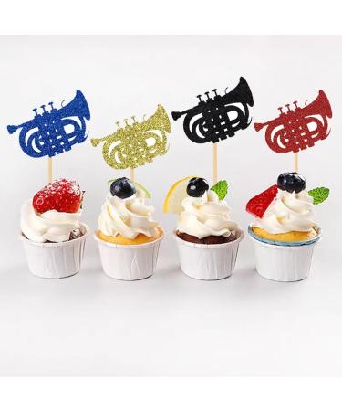 BoningNEW 24 PCS Glitter Silhouette Musical Instrument Cupcake Toppers Wind Instrument Picks for Concert Music Theme Party Wedding Birthday Party Cake Decorations Supplies(Gold Black Red Blue) - Buy Online on GoSupps.com