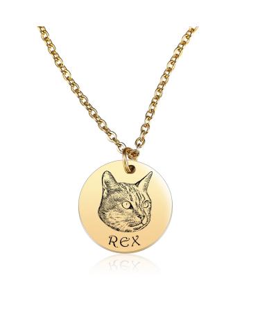 Memediy Personalized necklace with pet portrait with engraving personalized dog/pet/cat reminer gifts pet loss gifts for pet lovers color: gold