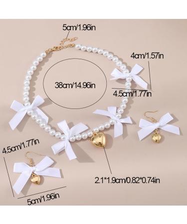 Shop OralGos Pretty Heart Pendant Jewelry Set | Fashion Pearl Necklace & Earrings with Bow for Parties - White - Buy Online on GoSupps.com