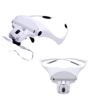 LHKJ Head Worn Jewelry Repair Magnifier with LED Light and 5 Replaceable Lenses 1.0X 1.5X 2.0X 2.5X 3.5X Hands Free Reading Magnifying Glasses for Reading