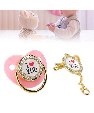 I Love You Series Bling Pacifier Set with Clip - Pink | Luxury Diamond Silicone Nipple for Newborn Baby - M Size Universal Pacifier - Buy Online on GoSupps.com
