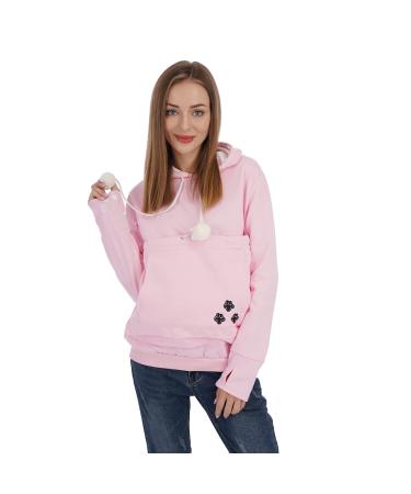 Kei Tomlison Unisex Big Pouch Hoodie Long Sleeve Fleece Pet Dog Holder Carrier Pullover Sweatshirt Pink Medium