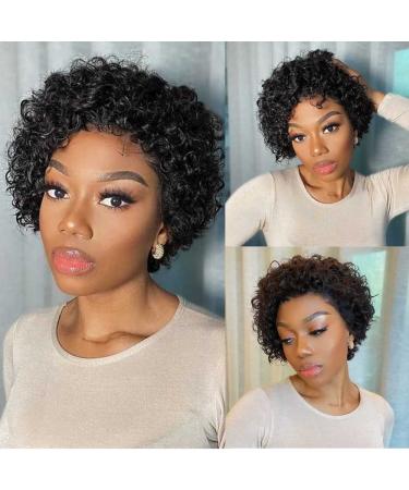 Short Curly Lace Front Pixie Cut Wig for Black Women - 150% Density Human Hair - HD Glueless Pre Plucked 13x1 Lace Front Wig - Natural Black - Buy Online on GoSupps.com