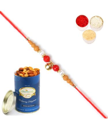 Ghasitaram Gifts Rakhis Online for Brother- 6190 Rakhi Thread with 100 GMS of Dryfruits Mix Can Rakhi with 100 gms of Dryfruits Mix Can