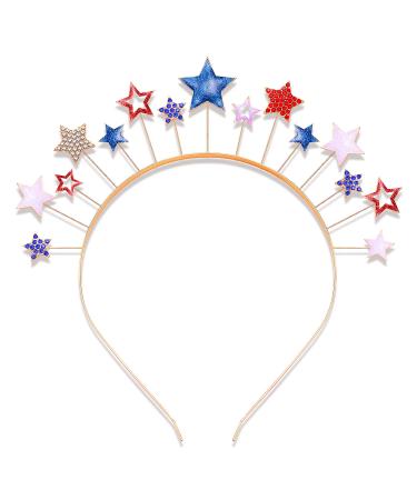 PHALIN American Flag Headband 4th of July Star Hairband for Women Independence Day Patriotic Hair Accessory Party Favors Rhinestone