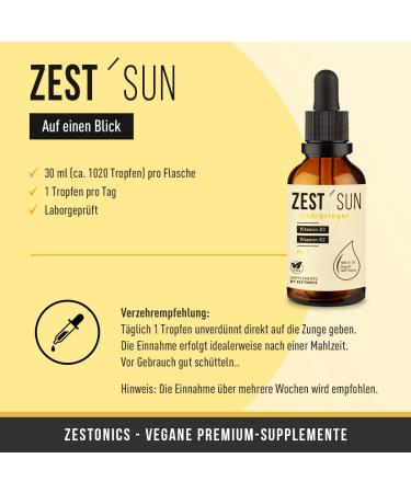  zestonics Vitamin D3 / K2 (1020 drops) Vegan - 99.7% All-Trans K2VITAL from Kappa - D3 in lichen - liquid high dose (1000 IU.) - Buy Online on GoSupps.com