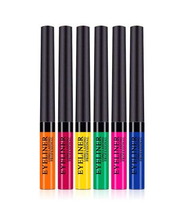 Matte Colorful Liquid Eyeliner 6 Colors Long Lasting Waterproof Eyeliner Professional Bright-colored Eyeliner Pen Set High Pigmented Brighten Pigments Smudgeproof Long Lasting Liquid Eye Liner Pen Set 6 Matte