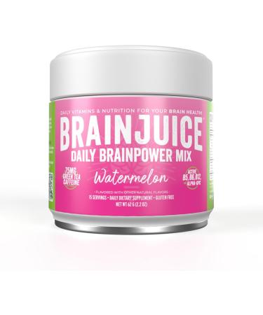 BrainJuice Daily BrainPower Mix | Watermelon - Premium Nootropic Supplement | Naturally Supports Improved Energy, Focus, Memory, & Mood | Alpha GPC, Organic Green Tea Extract, L-Theanine