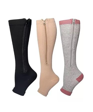 Compression socks with zipper calf compression socks nylon high open toe compression stockings breathable compression calf bandage for men and women running (XXL)