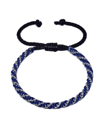 Origin Siam Handmade Thai Woven String Bracelet | Wax Cotton Knot Thread Wristband | Adjustable Unisex Friendship Band For Men and Women Blue Gray (Sliding Knot)