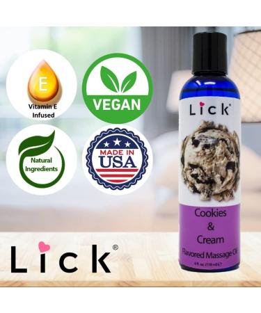 Lick Cookies and Cream Edible Massage Oil - Vitamin E & Sweet Almond Oil Non-Sticky for Relaxing Full Body Massages - 4 oz | International Shipping Available - Buy Online on GoSupps.com