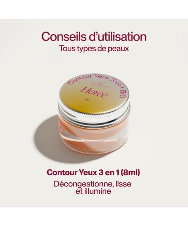HOR E - 3 in 1 ORGANIC Eye Contour - Facial Care - Decongests Smoothes & Brightens - 100% Fresh Natural & Vegan - All Skin Types - 8 ml - Buy Online on GoSupps.com