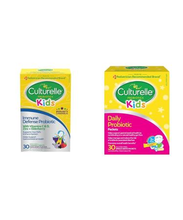 Culturelle Kids Immune Defense Probiotic + Elderberry Vitamin C and Zinc & Kids Daily Probiotic Packets for Kids | With 100% Naturally Sourced Lactobacillus GG Strain | 30 Count Packets