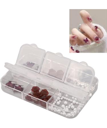 Nail Art Rhinestones Kit Dark Red Butterfly Nail Charms Glittering 3D Flower Portable Nail Charms Vintage Nail Charms Kit Transparent with 6 Grid Storage Box - Buy Online on GoSupps.com