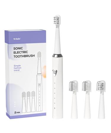 Y-Kelin Orthodontic Electric Toothbrush for Braces Sonic Toothbrush with 2 Concave Replacement Heads and 2 Convex Replacement Heads Soft Bristle 5 Modes IPX7 Waterproof (White)