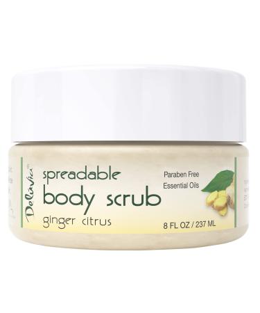 Deluvia Dead Sea Gentle Exfoliating Scrub Creamy Body Wash Shower Scrub with Sweet Almond Oil and Ginger Citrus Essential Oils 8 Fl Oz (Pack of 1)