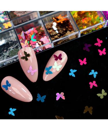 Butterfly Nail Art Glitter Sequin Kit - 2 Boxes with Tweezers for Stunning Manicure Decor | Fluorescent All-Tailed Design - Buy Online on GoSupps.com